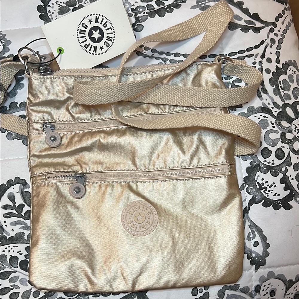 Kipling Gold Crossbody Bag with Adjustable Strap